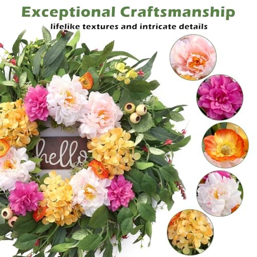 AMORISE 24" Wreaths for Front Door with Hydrangea Dahlia Phalaenopsis Spring&Summer Artificial Flowers for Outdoor Wedding Party Front Door Porch Yard Patio Window Box Home Decor - Thumbnail 2