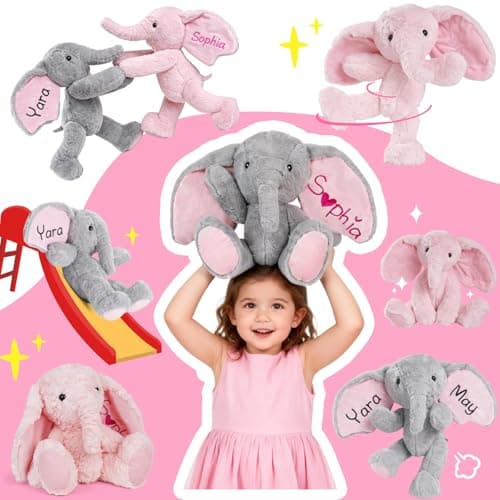 Personalized Elephant Stuffed Animal, Custom Elephant Plush with Embroidered Name, Toys for 1 2 3 Year Old Baby Girls Boys, Customized Christmas Birthday Gifts for Infant Toddler Newborn (Elephant) - Thumbnail 4
