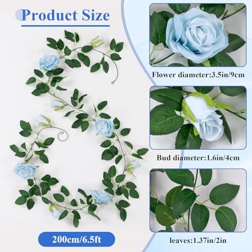 U'Artlines 3 Pack Artificial Blue Rose Vines Floral Garlands Total 19.5 Ft Fake Vine Silk Flower Garland for Indoor Outdoor Home Wedding Arch Garden Wall Decoration - Thumbnail 3