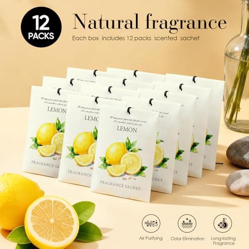 HOMELLAX Lemon Scented Sachet Bags - 12 Pack Drawer & Closet Freshener, Long Lasting Odor Eliminator for Wardrobes, Cars & Storage, Home Fragrance Air Freshener Sachets - Thumbnail 4