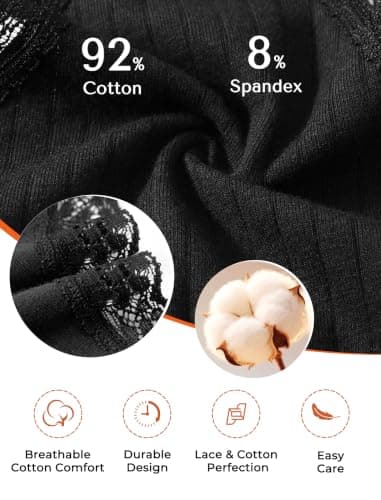 ANSUKOO 6-Pack Cotton Thongs for Women,Lace Underwear,Ladies Breathable Comfort Panties,Soft Laser Cut Undies,Gym Sport Tanga Black - Thumbnail 4