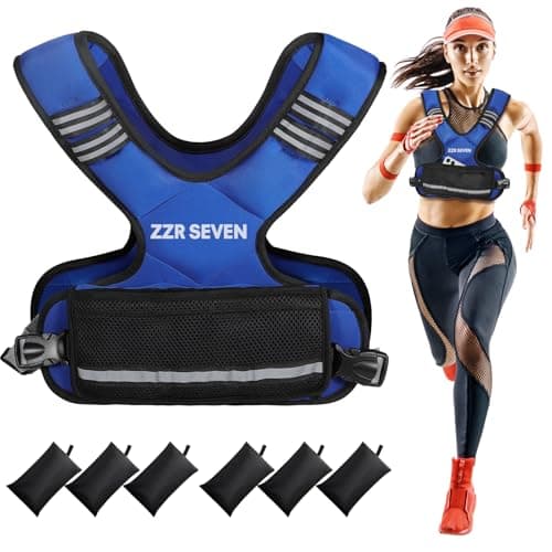 ZZR SEVEN Weighted Vest for Women and Men, 4-10lbs/11-20lbs Adjustable Weighted Vest with 6 Iron Sand Weights, Running Vest for Strength Training, Workout, Running, Fitness, Weight Loss (Blue, 4-10lb)
