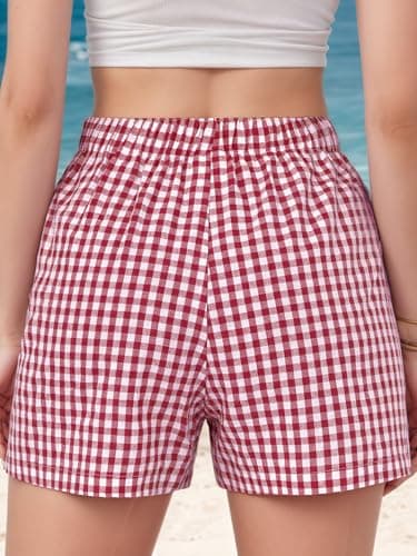 EXLURA Cotton Shorts for Women Summer Casual Lounge Beach Bottoms Pajama Plaid Boxer Shorts - Thumbnail 4