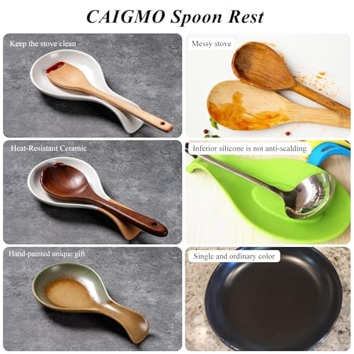 Caigmo Spoon Rest for Stove Top, Heat Resistant Ceramic Utensil Rest for Kitchen Countertop, Coffee Spoon Holder, Dishwasher Safe, White & Terracotta - Thumbnail 6