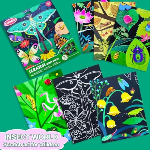 BAOXUE Scratch Art for Kids, Black Rainbow Scratch Off Art Paper Set,Bug Crafts Kits Supplies,Toddlers Activity Party Games, Art Gifts for Girls Boys,Stocking Stuffers for Kids - Thumbnail 3