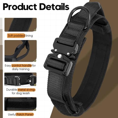 Relux Tactical Dog Collar with Handle - Adjustable Pet Collar Designed for Medium Dogs with Heavy-Duty Metal Buckle, Durable and Comfortable Dog Collar, Suitable for Medium Dogs (Black, L) - Thumbnail 2