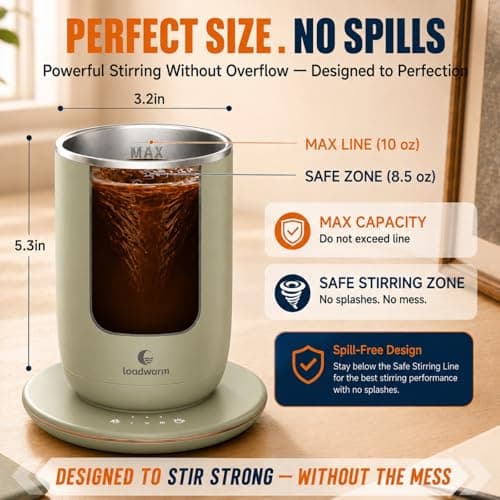 Self Heated Stirring Coffee Mug, 10oz Auto Mixing Cup with Warmer, Green - Thumbnail 4