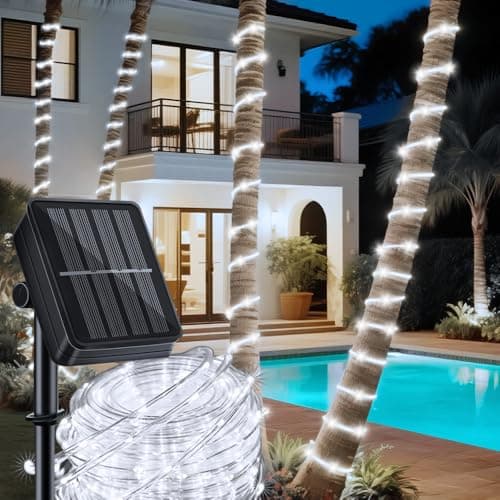 LairtPOW Solar Rope Lights 39FT 100LEDs,IP65 Waterproof Outdoor String Light, Palm Tree Lights for Party Garden Yard Pathway Patio Wedding Christmas Halloween Holiday Decoration (Cool White) - Image 1