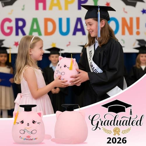 Graduation Gift Cat Stuffed Animal - Pink Cat with Graduation Cap Gown Plush Toy for Kindergarten Preschool Elementary Graduation 2026 Soft Personalized Graduation Gifts for Kids Girls Her 9 Inch - Thumbnail 2