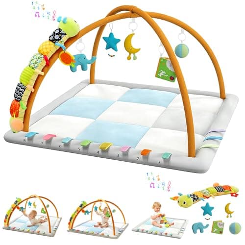 Kidmoze Baby Play Gym & Activity Mat, Baby Tummy time mat w 6 Detachable Toys, Promote Motor Skills & Sensory Development Mat, Newborn Infant Baby Essentials Gift. - Image 1