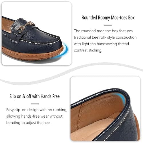 BEAUSEEN Women's Comfortable Penny Loafer with Classic Comfortable Work Flat Shoes for Casual Dressy Business Blue,6.5 US - Thumbnail 4