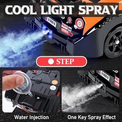 Remote Control Car RC Drift Car 1:16 Scale 4WD 18KM/H High Speed Model Vehicle 2.4GHz with LED Lights Spray Rubber Tire Racing Sport Toy for Adults Boys Girls Kids Gift 2Pcs Rechargeable Batteries - Thumbnail 5