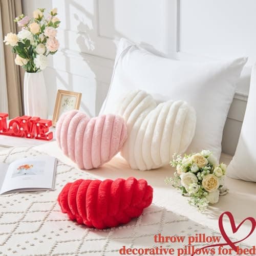 Vdoioe 2Pcs Heart Pillow Red White Throw Pillows Decorative Pillows.Heart Shaped Throw Pillows for Bed Couch Chair Bedroom Room.Cute Small Pillow for Valentines Day Women Valentine Wedding Home Decor - Thumbnail 3