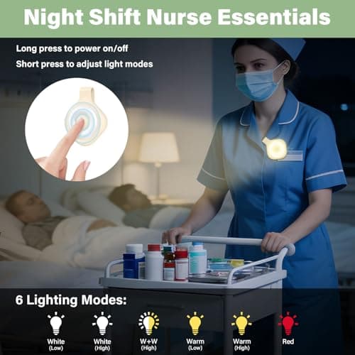 Divava Nurse Night Light Clip for Badge - Rechargeable Magnetic Badge Light with 6 Brightness & 3 Color Modes, Hands-Free Nurse Essentials for Night Shift, Purse Light for Walking, Camping Beige - Thumbnail 3