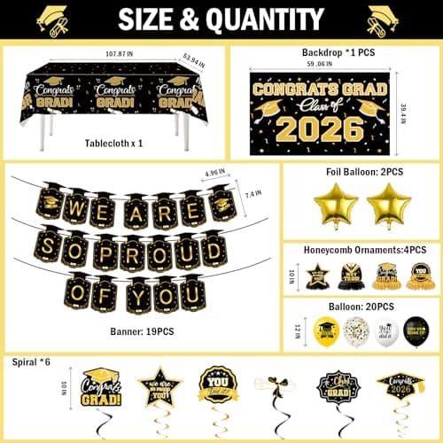 Graduation Decorations 2026 Themed Set - All-in-One Party Supplies with Backdrop & Tablecloth, Congrats Grad Banner for High School College Class of 2026 Decor - Thumbnail 2