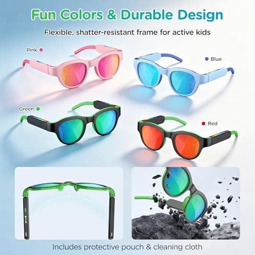 aiomoar Smart Bluetooth Sunglasses for Kids, Polarized UV Protection, Open Ear Audio, Hands-Free Calls (Red) - Thumbnail 6