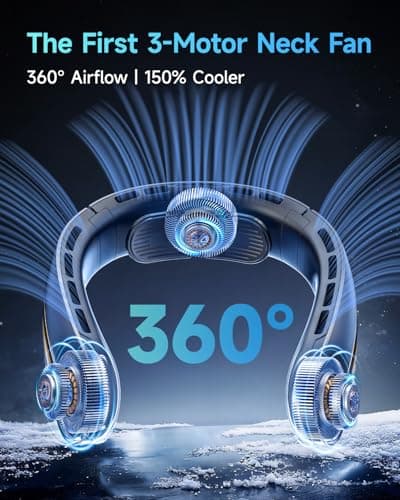 Bearwind Neck Fan, 3 Turbo Portable Fans with Neck Support, 4 Speed & LED Display, 5200mAh Rechargeable Personal Fan, Hand-Free Wearable Bladeless Cooler, Gift for Travel Birthday, Men, Women - Thumbnail 2