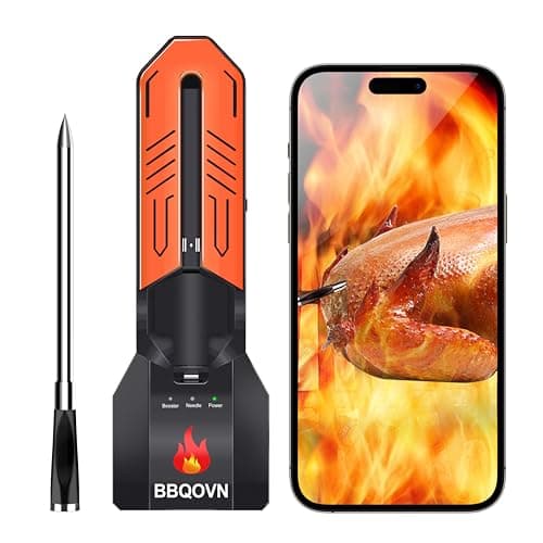 WiFi Bluetooth Wireless Meat Thermometer, Unlimited Range, 7 NIST Certified Accuracy Sensors with Ambient Temp Remote Monitoring for BBQ Grill, Oven, Smoker, Air Fryer (1, Black, Medium) - Image 1