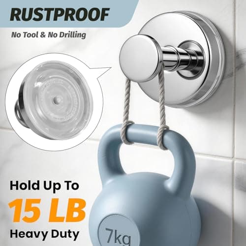 warlve Large 15lb Suction Cup Hooks for Shower, No-Drill Bathroom Towel Hooks for Robes, Loofah, Removable Mountable on Glass, Tile, Mirrors, Smooth Non-Porous Surfaces(2, Chrome Polished) - Thumbnail 2