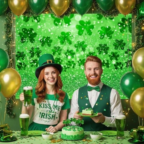 Happy St. Patrick's Day Photography Backdrop Lucky Irish Green Shamrock Bokeh Glitter Sequins Background Children Kids Adults Baby Shower Party Portraits Decor Photo Studio - Thumbnail 3