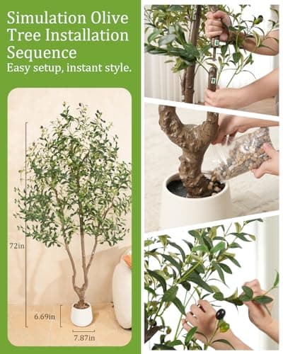 Sillaff Olive Tree 6FT Fake Tree Large Artificial Tree Indoor Faux Plants with Pot, Nearly Natural Olive Branches and Fruits for Living Room Home Office Decorations - Thumbnail 5
