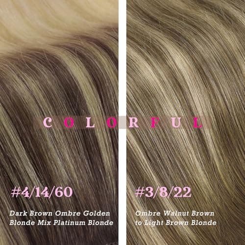 Ve Sunny Real Hair Extensions Clip in Human Hair Brown Ombre Golden Blonde Hair Extensions Clip ins Balayage Platinum Blonde Remy Human Hair Short Straight 12 Inch 85g 5pcs - Thumbnail 6