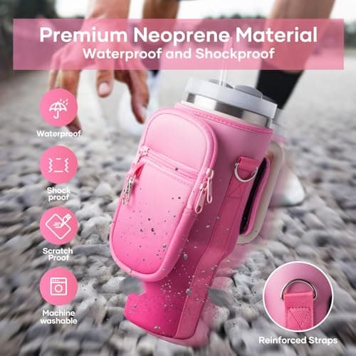 linmaya Water Bottle Carrier Bag for Stanley Cup 40/30oz with Phone Holder Pockets,Neoprene Water Bottle Cross-body Bag with Adjustable Shoulder & Hand Strap Stanley Cup Accessories - Thumbnail 6