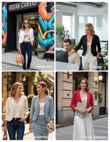 GRACE KARIN Blazers for Women Business Casual 3/4 Sleeve Cropped Blazer Jacket Summer Lightweight Cardigan Dark Gray XL - Thumbnail 3