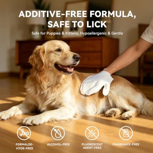 OzBreeze Pet Glove Wipes for Dogs & Cats, Hypoallergenic No Rinse Cleaning Grooming Gloves, Extra Thick Coconut Oil Infused Fur Nourishing & Deodorizing Wipes, 20PCS - Thumbnail 6