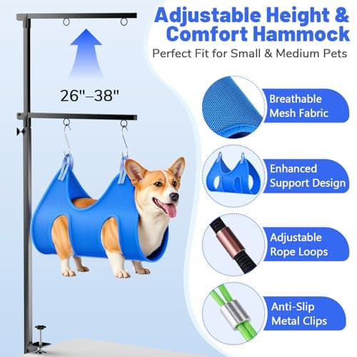 AUORC Dog Grooming Arm with Hammock, Adjustable 26"-38" Foldable Grooming Table Arm with Clamp & 2 No-Sit Holders, Heavy Duty for Small & Medium Dogs, Includes Nail Clippers (Table Not Included) - Thumbnail 4