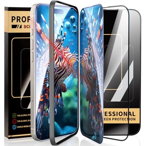 jpyyw 3 pack tempered glass for iPhone 16 Pro Max iPhone 15 iPhone 14 Screen Protector Optional, 2 HD 1 Privacy 9H Hardness Military Grade Shatterproof Anti-Drop, Anti-Collision, Anti-Scratch - Image 1
