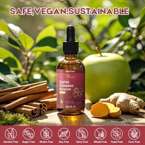 Ceylon Cinnamon Berberine Bitter Liquid Drops Supplement with Turmeric,Green Tea,Apple Cider Vinegar,Black Seed Oil for Immune System & Digestive System Supports 2 FL OZ - Thumbnail 4