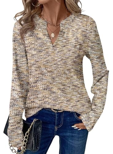 Dokotoo Womens Tops Dressy Casual V Neck Waffle Knit Tops for Women Trendy Henley Shirts Ladies Tops and Blouses Business Casual Outfits Spring 2026 Fashion Clothing Apricot Blouses XL - Image 1