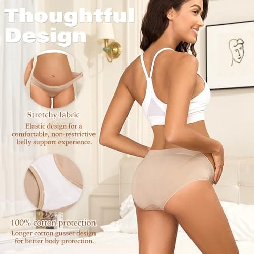 Y25D Maternity Underwear Seamless Pregnancy Panties Cotton Blend Under Bump Pregnant Underwear for Women 3-Packs - Thumbnail 3