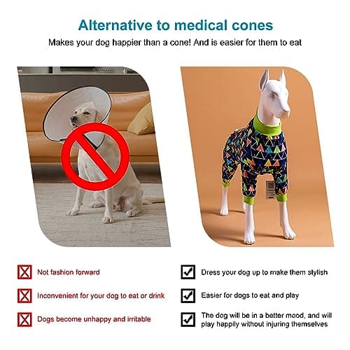 LovinPet Big Dogs PJS Onesies, Blue Triangle Print, Post Surgery Shirt, UV Protection, Pet Anxiety Relief, Wound Care Onesie for Large Dog,3XL - Thumbnail 6