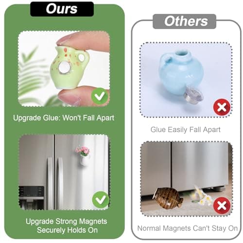 Mini Vase Magnets for Fridge 6PCS - 3D Ceramic Tiny Plant Vase Magnets Fridge Decoration Set Design for Refrigerator, Lockers & Office Spaces (6PCS, with Flower) - Thumbnail 6