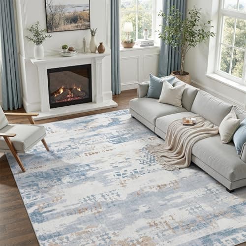 DCX Abstract Area Rug 6x9, Washable Blue Modern Rug for Living Room, Kid & Pet Friendly with Rubber Back Non Slip, Soft Low Pile Carpet, Stain Resistant Rug for Bedroom, Office, Dining Room