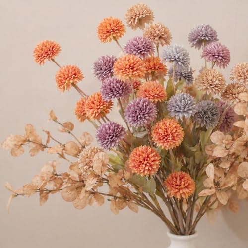 ZMTECH Artificial Silk Mums, Mixed Orange, 12 Long Stems - Thumbnail 3