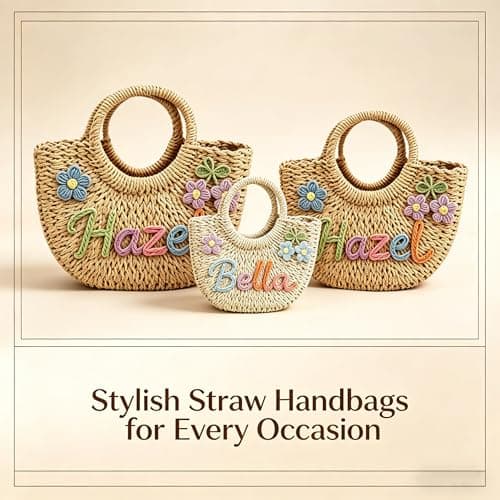 KEQHAULI Custom Straw Beach Bag for Women, Bridesmaid Beach Bag with Name, Handheld Woven Tote for Wedding Party Gifts, Personalized Flower Girl Basket, Summer Vacation Cruise Essential - Thumbnail 4