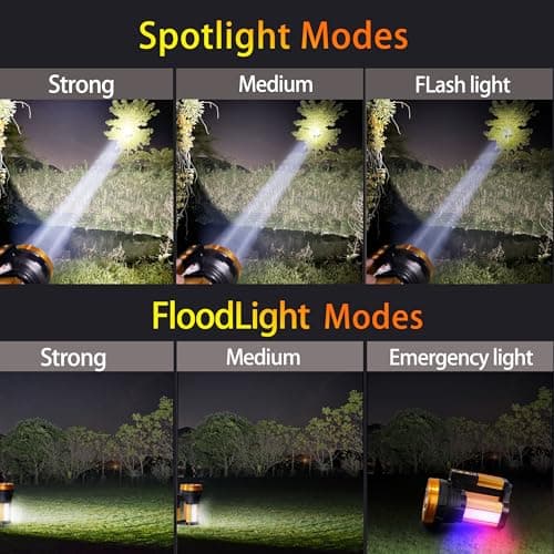 KINQILIN 30600MAh Rechargeable Spotlight 2400LM Flashlight Long Lasting 100H Handheld Spotlight IP67 Waterproof Spot Lights with 6 Modes Twin Side Flood Light for Camping Hunting Emergency - Thumbnail 5