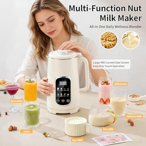 Kuhuz Nut Milk Maker,42oz Plant Based Milk Machine For Homemade Almond/Oat/Soy,10-in-1 Countertop Blender With Juice/Milkshake/Food Processor/Boil Water,Delay Start/Keep Warm/Self Cleaning,White - Thumbnail 2