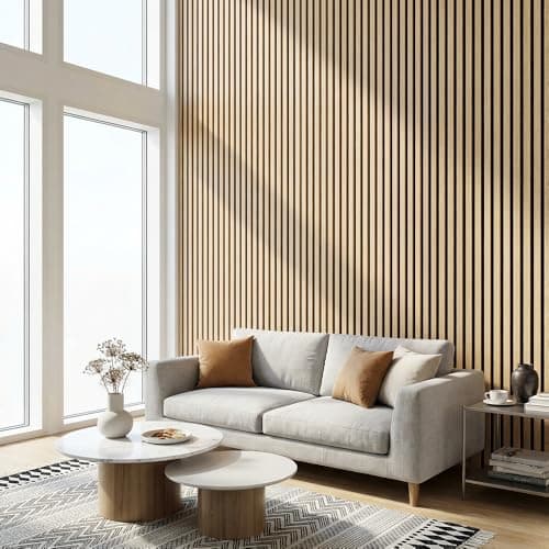 Acoustic Wall Panels, 2 Pack Wood Slat Wall Panel, Soundproof Wall Panels, 3D Textured Wall Decor for Ceiling and Wall, 47.2" x 23.6", in Oak Finish - Thumbnail 2