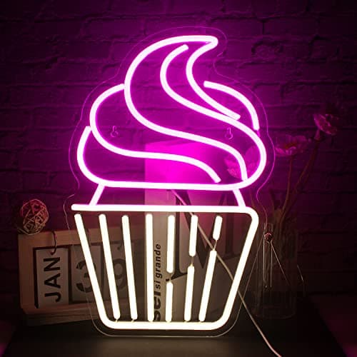 FAXFSIGN Cupcake Neon Sign Led Pink Warm White Neon Lights for Wall Decor Usb Light Up Signs for Bakery Dessert Shop Resturant Bar Cafe Candyland Party Decorations - Image 1