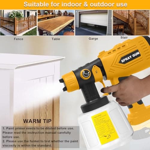 Cordless Paint Sprayer for Dewalt 20V Battery (Battery Not Included) - Electric Spray Paint Gun with 4 Copper Nozzles & 3 Spray Patterns, Ideal for DIY Projects, House Painting, Furniture, Fence - Thumbnail 4