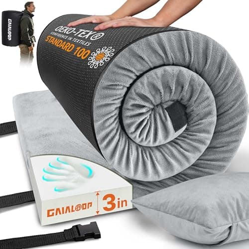 Memory Foam Camping Mattress, 3 Inch Portable Floor Mattress for Sleeping, Non-Slip Bottom, Washable Cover, Camping Sleeping Pad for Adults, Cot, Car & Guest Bed