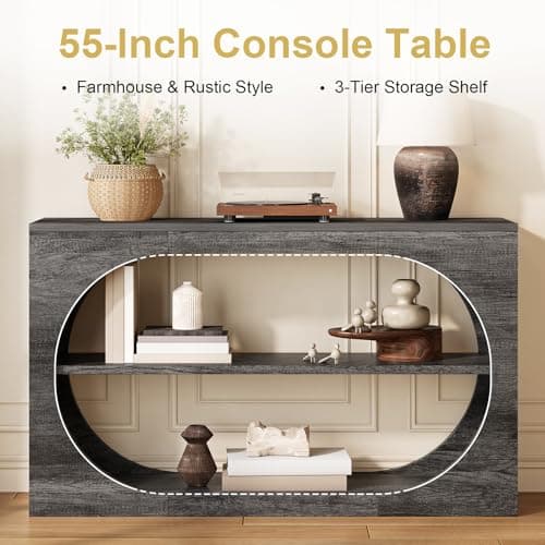Tarnorci Console Table, 55-Inch Entryway Tables 3-Tier Wood Narrow Sofa Tables for Living Room Foyer Table for Entryway, Hallway, Entrance - Thumbnail 4