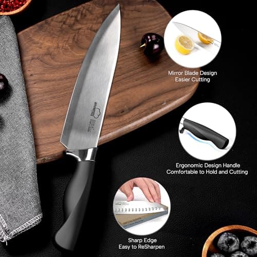Knife Set, Amorston 14-Piece Kitchen Knives Set with Block & Sharpening Stone, Stainless Steel Dishwasher Safe, Knife Block Set with Ergonomic Handle, Professional Kitchen Knives for Home Cooking - Thumbnail 5