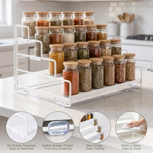 4-Tier Spice Rack Organizer for Cabinet, Adjustable Tiered Seasoning Holder, Metal Spice Shelf Organization for Kitchen, Countertop Cupboard Pantry, Space Saving Storage Shelf, Stepped Display Riser - Thumbnail 5