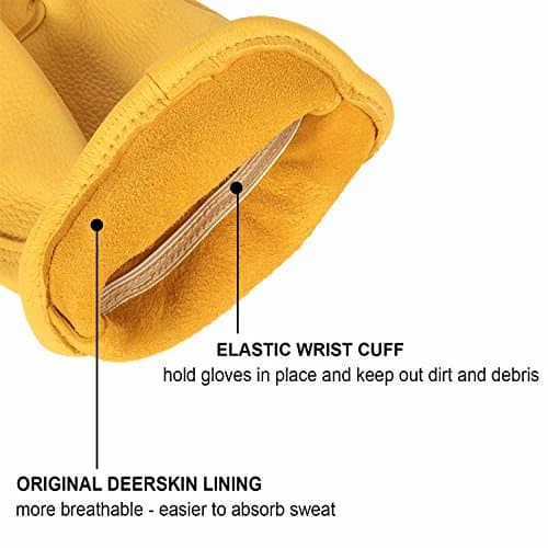 OZERO Leather Work Gloves: Mens Deerskin Gloves for Men & Women (Gold, S) - Thumbnail 3