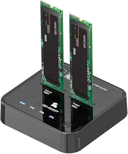 ISHEEP M.2 SATA SSD Docking Station, USB 3.1 (5Gbps) Offline Cloner & Duplicator, One-Button Backup, Tool-Free Plug and Play Vertical Design for Fast Data Transfer and Drive Upgrades